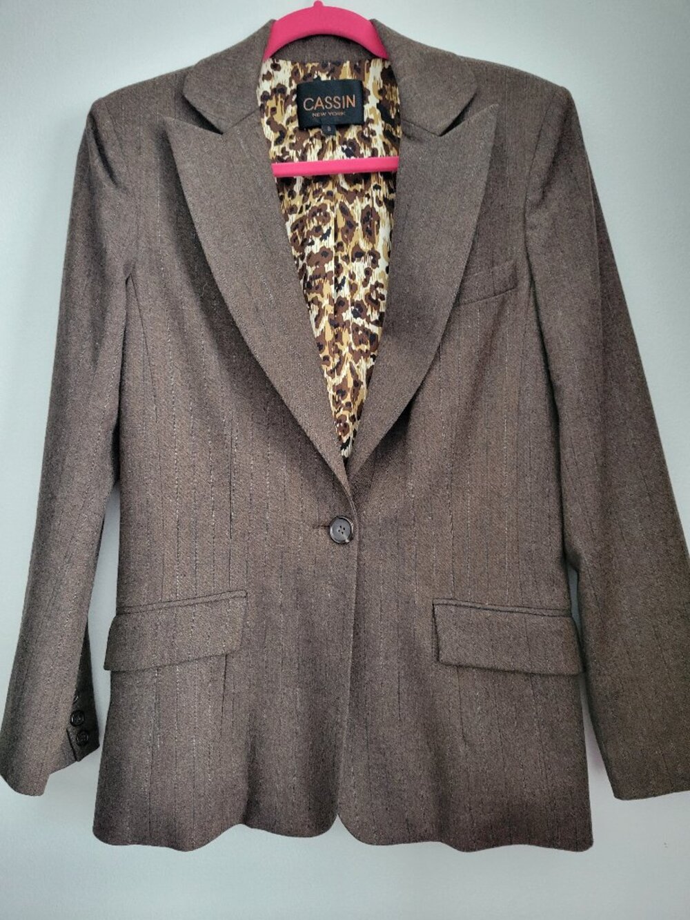 Cassin New York Brown Stripe Wool Women Blazer Jacket - Vintage - Sz8 - Leopard